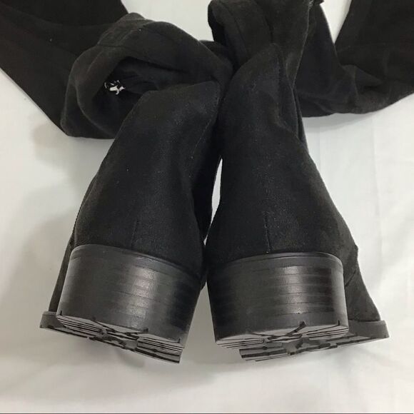 ZARA Black Faux Suede Fur Lined Low Heel Over The Knee Boot Size 40 - Picture 4 of 14
